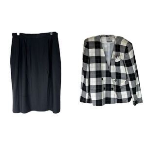 Amanda Smith Vintage Blazer Skirt Set 90s Clueless Plaid Double Breasted 16